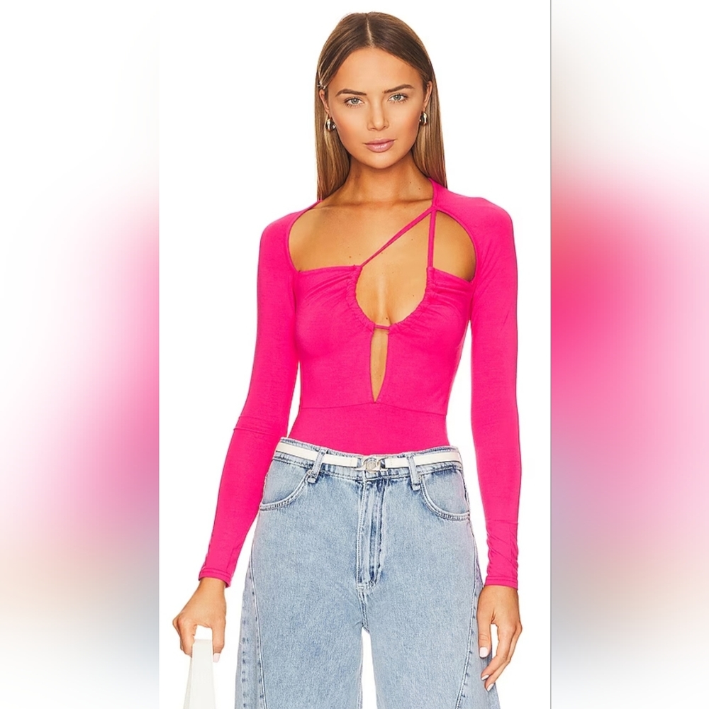 superdown Aranza Ruched Bodysuit in Pink. Revolve Small